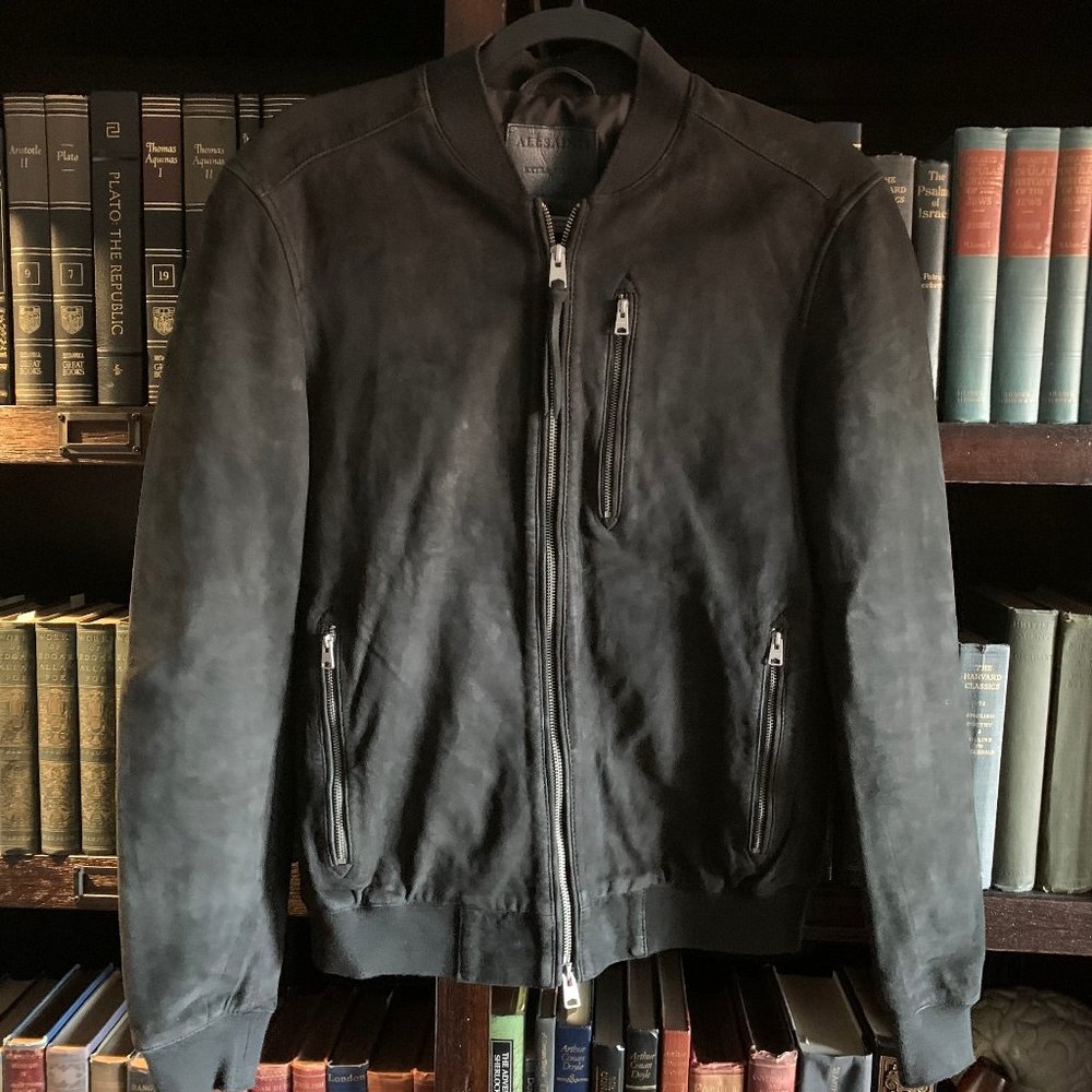 All Saints Kemble Suede Leather Bomber Jacket - Mens - Size Extra Small - Black